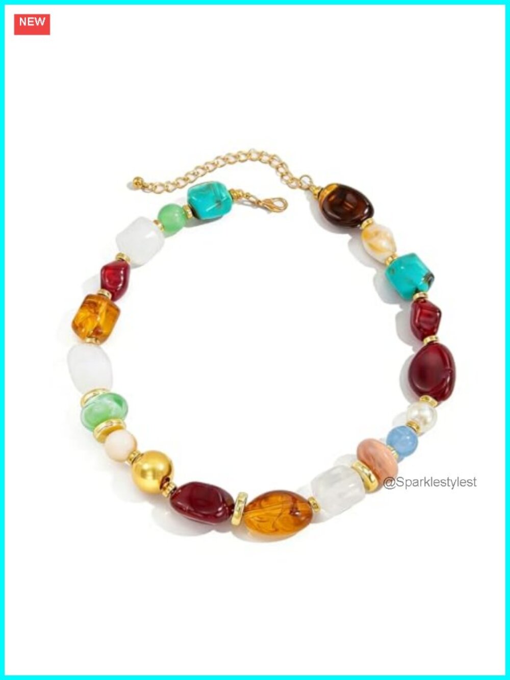 Boho Chunky Resin Statement Necklace Adjustable Choker Gold Plated